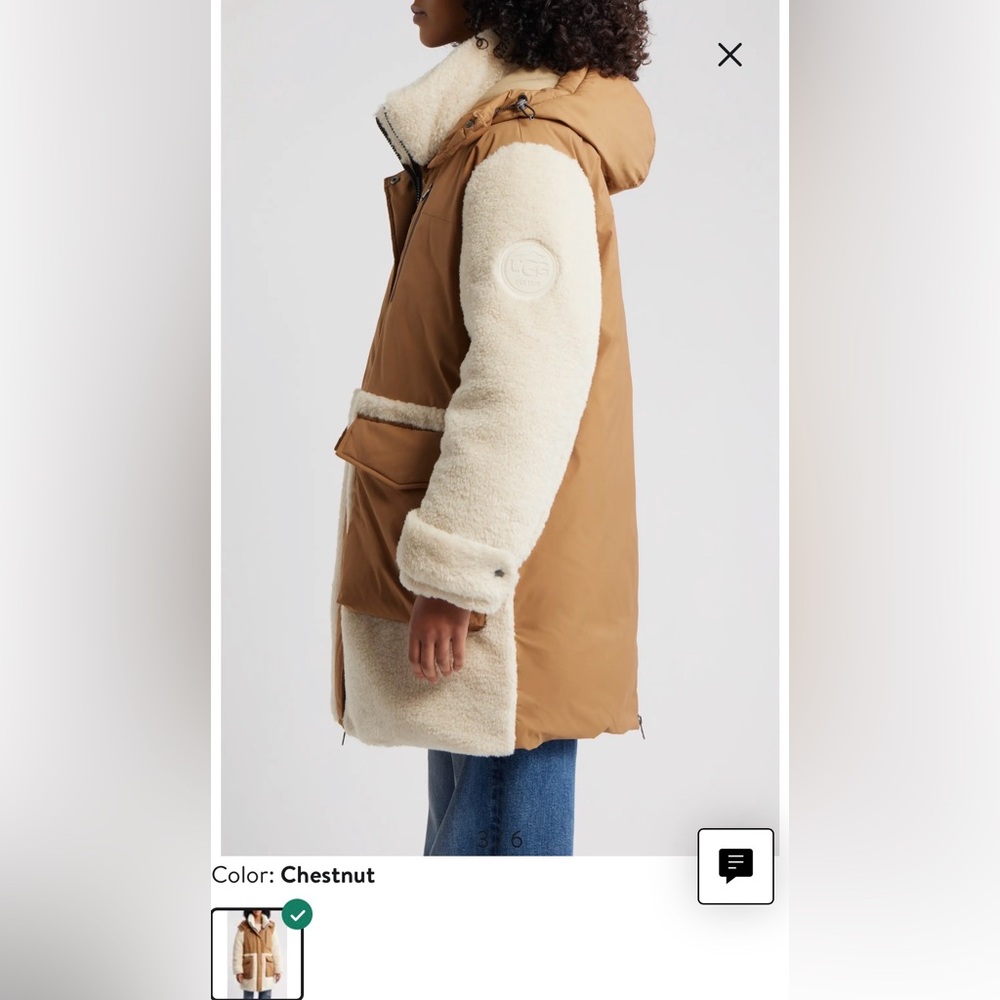 UGG Women’s “Kaysin Fleece Trim Down Parka” in Chestnut - Picture 4 of 11